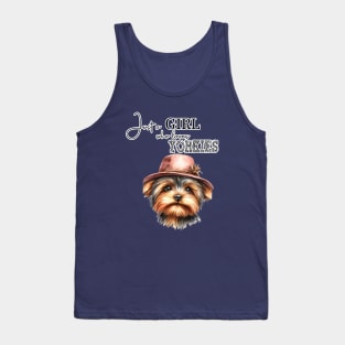Just a Girl Who Loves Yorkies cute Yorkie dog with hat watercolor art Tank Top